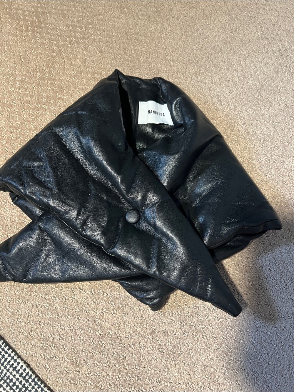 Nanushka Black Quilted Puffer scarf  with Leather-Look Finish